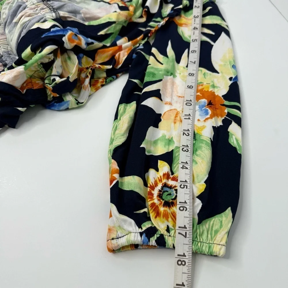 Lauren Ralph Lauren Floral Jersey Belted Peplum Top Women M Ruffles Tropical - Picture 14 of 15